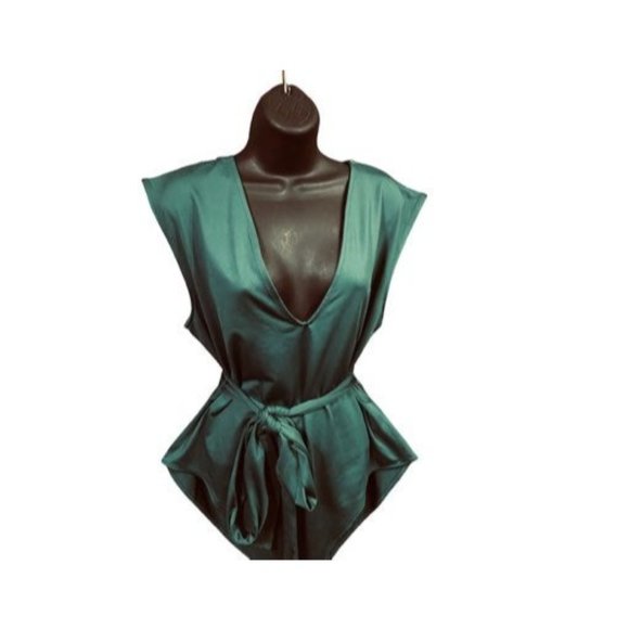 Bodysuit jumpsuit belted green thong plus size - Picture 2 of 9